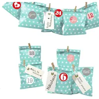 Frau WUNDERVoll® DIY Adventskalender zum Befüllen Bescherung, Papiertueten flach 13x16,5cm, tuerkis Stern, Ziffern rosa-rot
