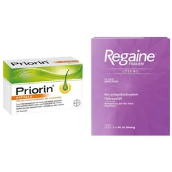Priorin Neu Kapseln bei Haarausfall + Regaine Frauen Lösung mit