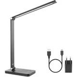 Mafiti Schreibtischlampe LED Dimmbar Tischlampe 5 Farb und 3 Helligkeitsstufen, Augenfreundliche Nachttischlampe, USB-Anschluss für Leser, Kinder, Büro-Schwarz