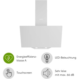 Wiggo Dunstabzugshaube 60cm kopffrei I Abluft Umluft Dunstabzug 650m3/h - Touch-Display 4 Stufen I Energieeffizienzklasse A Schräghaube inkl. Fet...