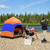 Campingzelt 4 Personen Pop-Up Instant, Familienzelt sechseckig, Kuppelzelt doppellagig, Orange-Blau | 275x275x170 cm | 30 Sek. Aufbau | 4,8 kg