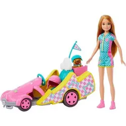 MATTEL HRM08 Barbie Stacie Rennfahrerin-Puppe mit Gokart-Spielzeugauto