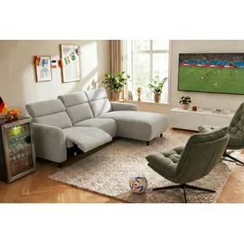 OTTO home Ecksofa OTTO HOME "SKAANE Struktur, L-Form, 274 cm, manuelle/elektrische Relaxfunktion", grau (hellgrau), B:274cm H:100cm T:181cm, 100% Polyester, Sofas, Ecksofa, rundes Design, Kopfteilverstellung, Federkernpolsterung