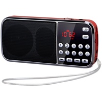 PRUNUS J-189 FM/UKW Kleines Radio mit Bluetooth, Kofferradio mit Heavy Bass Lautsprechern, TF/USB/AUX-Player, Digital Radio mit Akku Wiederaufladbare, LED-Taschenlampe(Rot)
