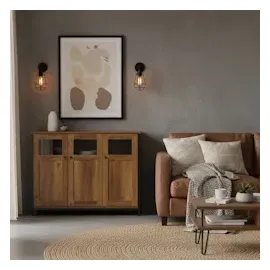 Relaxdays Küchenbuffet mit Glastüren 75 x 100 x 35 cm BRAUN/SCHWARZ