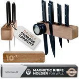 Premium Magnetischer Messerhalter für die Wand, 25,4 cm, mit 2 Aufbewahrungsfächern und charmantem Holz – Messer-Magnetstreifen, Unterschrank-Magnet-Messer-Aufbewahrung – Magnetstreifenregal
