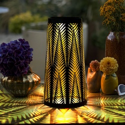 Solarlampe Tisch aussen Solarlicht Tisch für Außen Solar Laterne Balkon schwarz, Säule mit Lichteffekt, goldenes Innere,1x LED warmweiß, H 24,5 cm