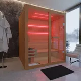 Dewello Finnische Sauna TOFINO 160x150 Kabine aus Hemlock Tannenholz mit,4,5 kW Harvia Ofen, inkl Sauna Set