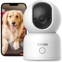 ZOSI 2K WLAN Überwachungskamera Innen, 360° Schwenkbare Kamera Indoor für Baby, 2,4/5Ghz WiFi, KI Personenerkennung, Auto-Tracking, One-Touch-Call, C518