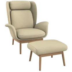 Ohrensessel FLEXLUX "Padova", beige (sandy beige), B:92cm H:99cm T:103cm, 100% Polyester, Sessel, Stil & Komfort, organische Form, Ledenstütze integriert, Fuß Eiche