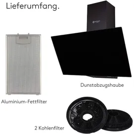 Wiggo Dunstabzugshaube 50cm kopffrei I Abluft Umluft Dunstabzug 300m3/h - LED Touch-Display 3 Stufen I Schräghaube inkl. Fettfilter & 2x Kohlefil... - Schwarz