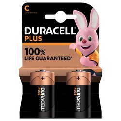 DURACELL Batterien Alkaline Plus Extra Life, C Baby LR14, 1,5 V, Packung: 2 Stüc