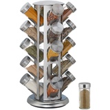 Relaxdays Gewürzkarussell, mit 20 Gewürzgläsern, 360° drehbar, Edelstahl, Glas, HxD 39 x 22 cm, Gewürzregal rund, silber, 1 Stück