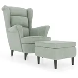 furnicato Ohrensessel mit Hocker Samt 78 x 96,5 x 90 cm Grau
