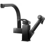 Gotrays - Küchenspüle-Wasserhahn, ausziehbar, Kupfer, für heiße und kalte Spülmaschine, 360 drehbarer Spülbecken-Wasserhahn, Schwarz