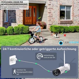 LuVision Dual WLAN Funk Video Überwachungssystem 10 Kanal Mini NVR 5MP Überwachungskamera Set Mikrofon Cloud 8 Kameras