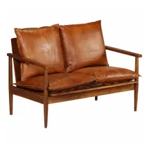 vidaXL 2-Sitzer-Sofa Echtleder Akazienholz Braun