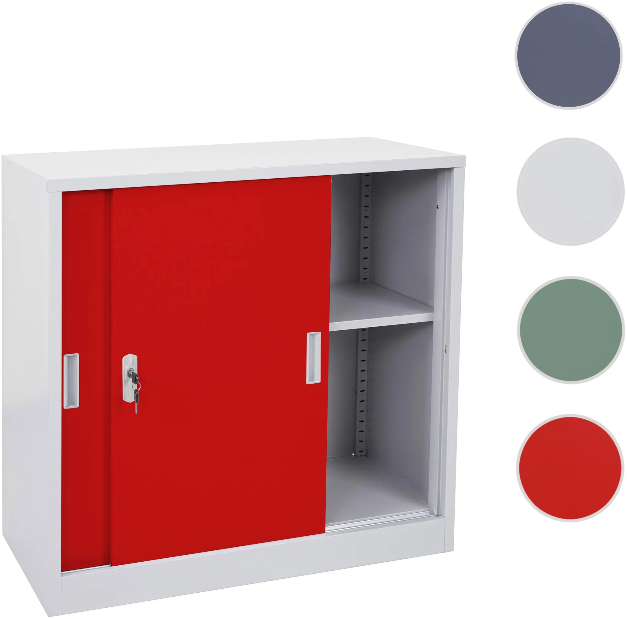 Aktenschrank Boston HWC-F41, Stahlschrank, mit Schiebet√oren 90x90x45cm ~ rot