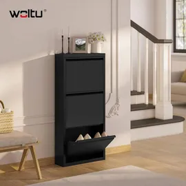 Woltu Schuhschrank 50 x 106 x 15 cm schwarz / schwarz