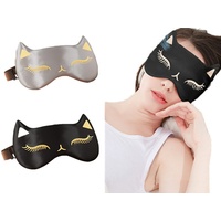 ADESUGATA 2 Stück Schlaf-Augenmasken, niedliche Katzen-Seide, Schlaf-Augenabdeckung, leicht, verstellbar, Abdeckung für Frauen und Männer, Schlaf-Reisen-Nickerchen.