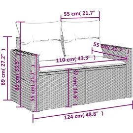 vidaXL 8-teiliges Gartensofa-Set mit Kissen, grau, Polyrattan - Grau