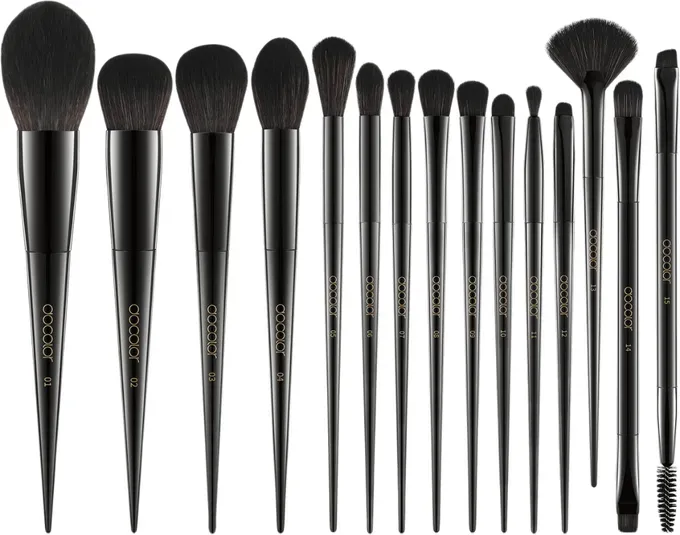 Docolor 15-teiliges professionelles Make-up-Pinsel-Set, Obsidian-Schwarz-Serie, Vielseitige Kollektion für Puder, Foundation, Kontur, Concealer, Lidschatten, Eyeliner und Augenbrauen