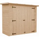 TIMBELA Gartenhaus Holz H194x123x223 cm/2.1 m2, mit 17 mm Wandstärke - Geräteschuppen Holz ohne Boden, Gartenhütte Holz, Fahrrad Schuppen, Gerätehaus - Wasserfestes Dach TIMBELA M348