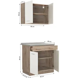 Homestyle4u Küchenzeile 80 cm Eiche Weiß