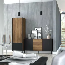 beautysofa | Schreibtisch PIANO | mit Tür, 2 Schubladen und Ablagen | Computertisch | Bürotisch | Arbeitstisch | Schwarz und Nussbaum | Modern Stil - Schwarz/Braun