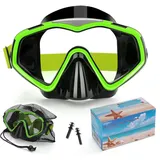 Taucherbrille Erwachsene,Verstellbares Schwimmbrille mit Nasenschutz,Tauchmaske 180°Weitwinkel Antifog Schnorchelmaske mit HD Gehärtetes Glas für Schnorcheln Schwimmen