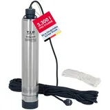 T.I.P. Tiefbrunnenpumpe AJ 4 Plus 55/50 800W 3300 l/h inkl. Ablassseil & 23m Anschlusskabel