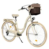 MILORD BIKES Cityrad Milord City Fahrrad Korb Damenfahrrad, 28/26 Zoll, Creme-Braun, 7-Gang, 7 Gang, Kettenschaltung