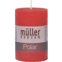 Müller Kerzen Polar Stumpenkerzen 90/58 mm, Raureif-Effekt 5460906244 , 1 Packung = 6 Stück, rot