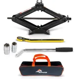 Wagenheber-Set | Scherenwagenheber für Autos 1,5 Tonnen (3.300 lbs) Tragbar, ideal für SUV und Autos – Universelles Auto-Notfallset mit Schraubenschlüssel