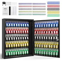 Vevor Schlüsselschrank Schlüsselkasten 100 Schlüssel, Schwarz Schlüsselbox Schlüsseltresor Einstellbar, Abschließbarer Schlüsselschrank mit 10 Schlüsselhaltern, 2 Schlüsseln & 2 Karteikarten