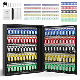 Vevor Schlüsselschrank Schlüsselkasten 100 Schlüssel, Schwarz Schlüsselbox Schlüsseltresor Einstellbar, Abschließbarer Schlüsselschrank mit 10 Schlüsselhaltern, 2 Schlüsseln & 2 Karteikarten