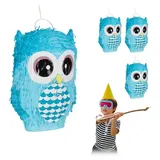 relaxdays Papierdekoration 4 x Pinata Eule blau blau|schwarz