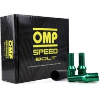 OMP SPEED Set 20 Radschrauben mit metrischer M12 x 1,5 Schlüssel 17/19 Lang Gewinde 27 mm Farbe Grün und Material DIN 10,9