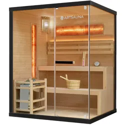 Artsauna Saunakabine Vantaa 150 mit Salzstein - Indoor Sauna für 3 Personen, 4,5 kW Ofen, Glasfront