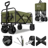 Sekey Bollerwagen Faltbar 200KG Schwerlast, Faltbarer Bollerwagen Extra Breite Reifen 17x10 cm, Falt Bollerwagen Offroad Strand mit Teleskopstange Bremsen, Klassisch 3017, Olivgrün