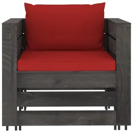 vidaXL 2-tlg. Garten-Lounge-Set mit Kissen grau/rot