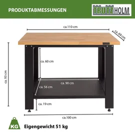 Baumarktplus Werkbank Profiline XL freistehend 110 x 69 cm 600 kg robust Stahl Holz Werkstatttisch Schranksystem