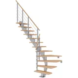 DOLLE Mittelholmtreppe Hamburg (Breite: 75 cm, 1/4-gewendelt, Perlgrau, Farbe Stufen: Eiche weiß, Geschosshöhe: 278 – 322 cm)