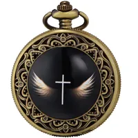 SEWOR Bronze Emaille Craft Muster Japan Quarz-Uhrwerk Taschenuhr mit doppelter Kette (Metall & Leder) (Flügel überqueren2)