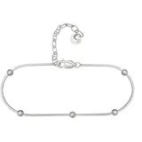 Cai Fußkette 925/- Sterling Silber rhodiniert Schlangenkette vierseitig diamantiert mit Kugeln