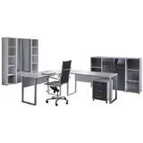 BMG-Möbel Büromöbel-Set Tabor Office 5, Schreibtisch,2 Schränke und 4 Regale,grau/anthrazit