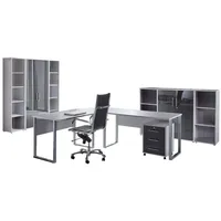 BMG-Möbel Büromöbel-Set Tabor Office 5, Schreibtisch,2 Schränke und 4 Regale,grau/anthrazit