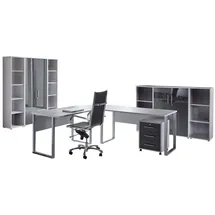 BMG-Möbel Büromöbel-Set Tabor Office 5, Schreibtisch,2 Schränke und 4 Regale,grau/anthrazit