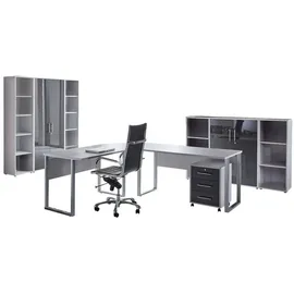 BMG-Möbel Büromöbel-Set Tabor Office 5, Schreibtisch,2 Schränke und 4 Regale,grau/anthrazit