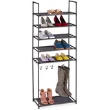 Relaxdays Relaxdays, Schuhregal 6 Ebenen, Stecksystem, für 12 Paar Schuhe, 4 Stiefelhaken, Metall & Stoff, Schuhablage, Kunststoff, 154 x 60 x 30 cm